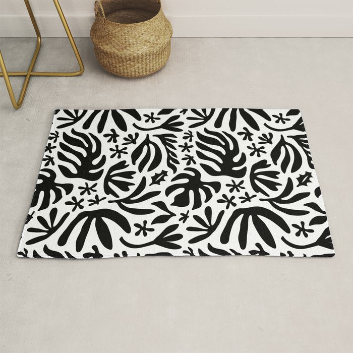 Black and white tropical summer nature pattern Rug Gallery Image 1
