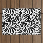 Black and white tropical summer nature pattern Outdoor Rug Gallery Image 1