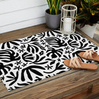 Black and white tropical summer nature pattern Outdoor Rug Gallery Image 2