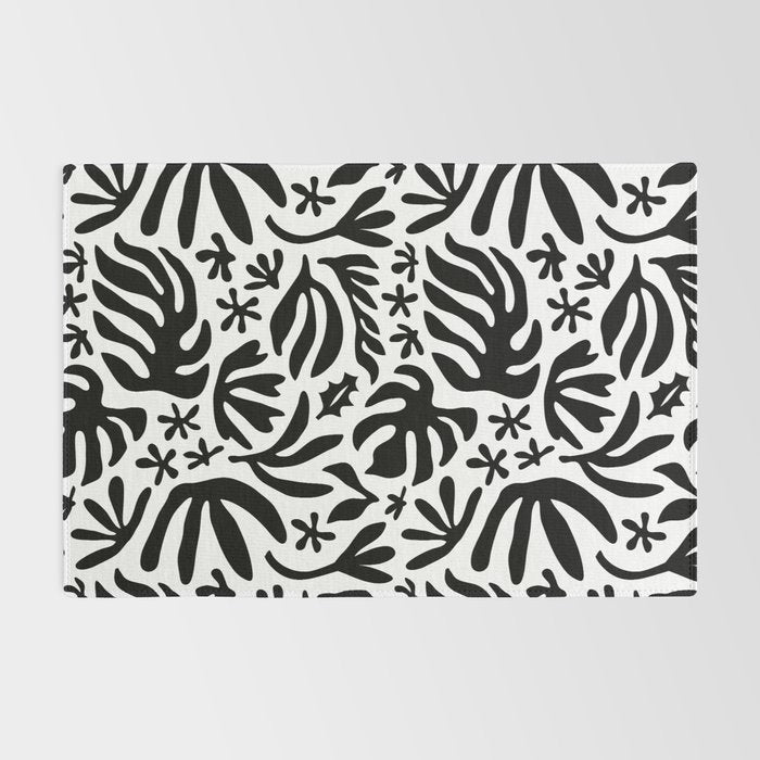 Black and white tropical summer nature pattern Rug Gallery Image 2