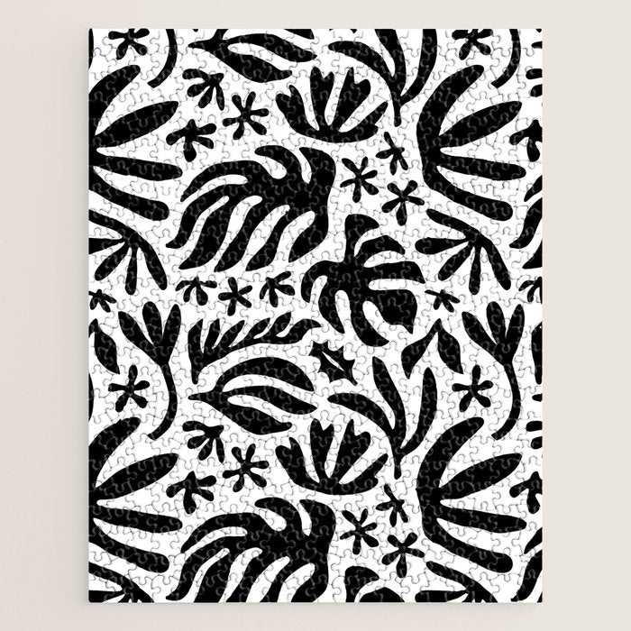 Black and white tropical summer nature pattern Jigsaw Puzzle Gallery Image 1