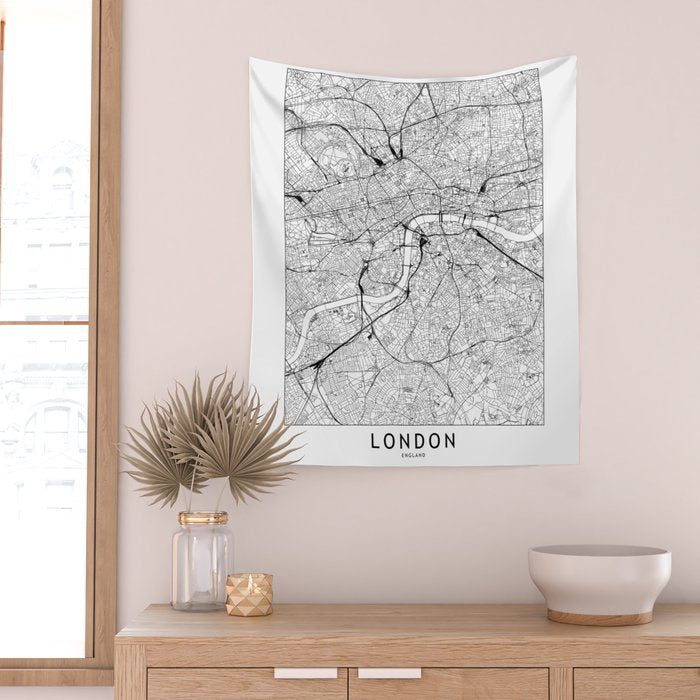 London White Map Wall Tapestry Gallery Image 2