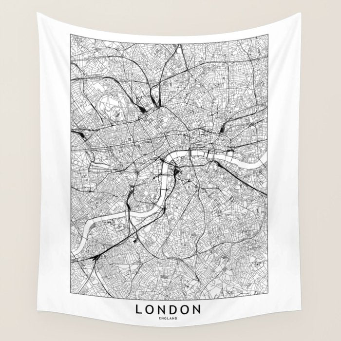 London White Map Wall Tapestry Gallery Image 1
