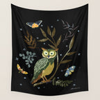Moonlit Owl and Fluttering Moths Wall Tapestry Gallery Image 4