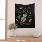 Moonlit Owl and Fluttering Moths Wall Tapestry Gallery Image 2