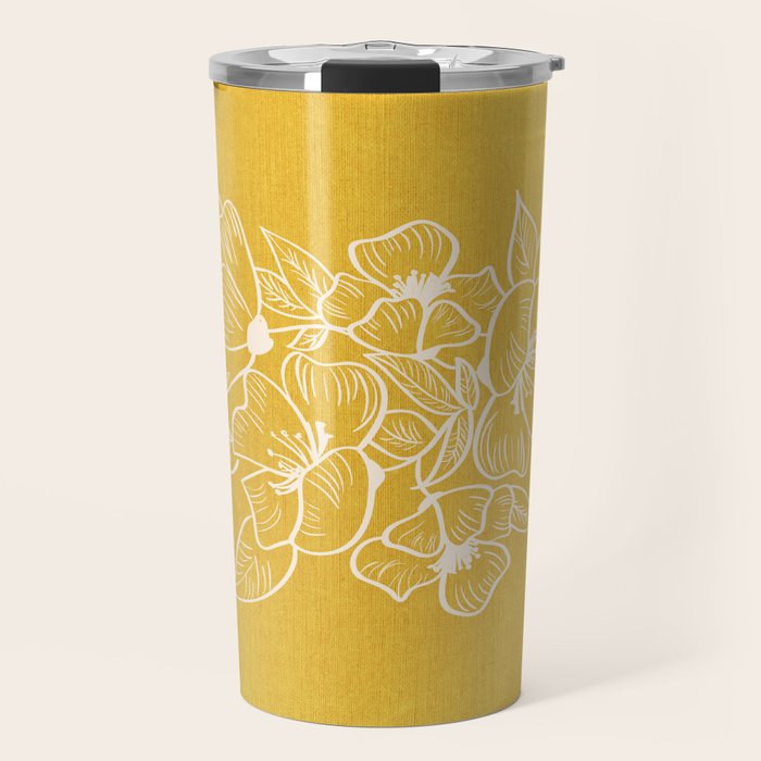 Scandinavian Brushed Gold Floral Ornament | Tropical Line Art Travel Mug Gallery Image 1