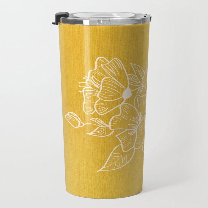 Scandinavian Brushed Gold Floral Ornament | Tropical Line Art Travel Mug Gallery Image 3