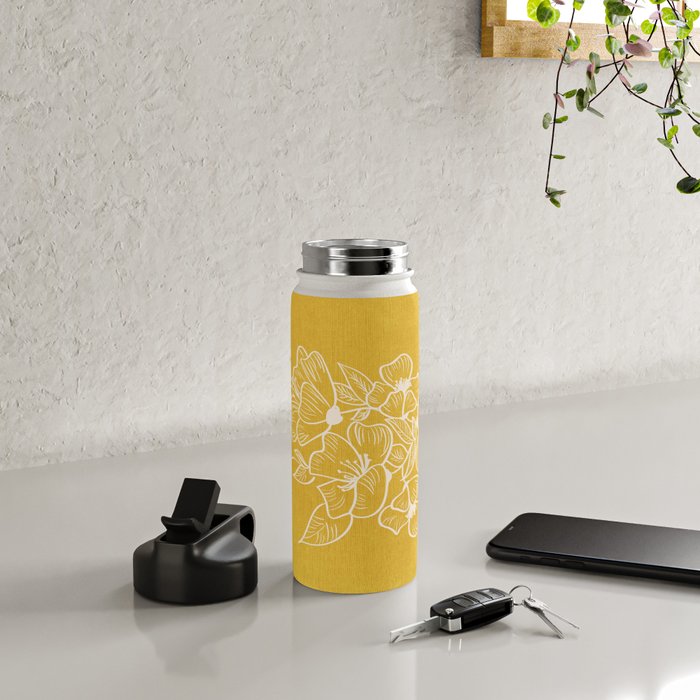 Scandinavian Brushed Gold Floral Ornament | Tropical Line Art Water Bottle Gallery Image 4