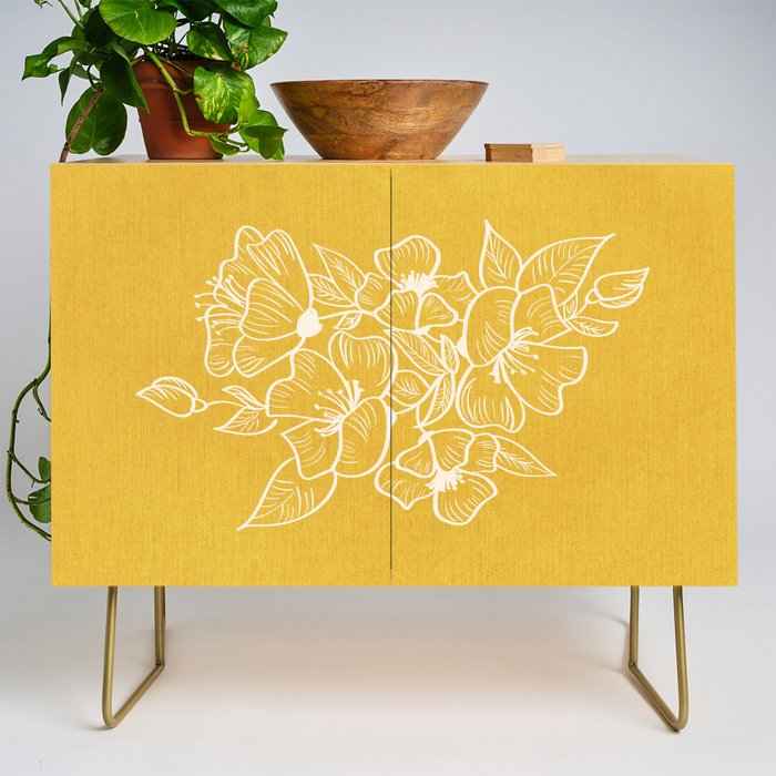 Scandinavian Brushed Gold Floral Ornament | Tropical Line Art Credenza Gallery Image 1