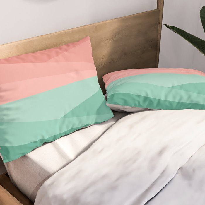 Geometric Triangles VII Pink and Green Pillow Sham Gallery Image 2