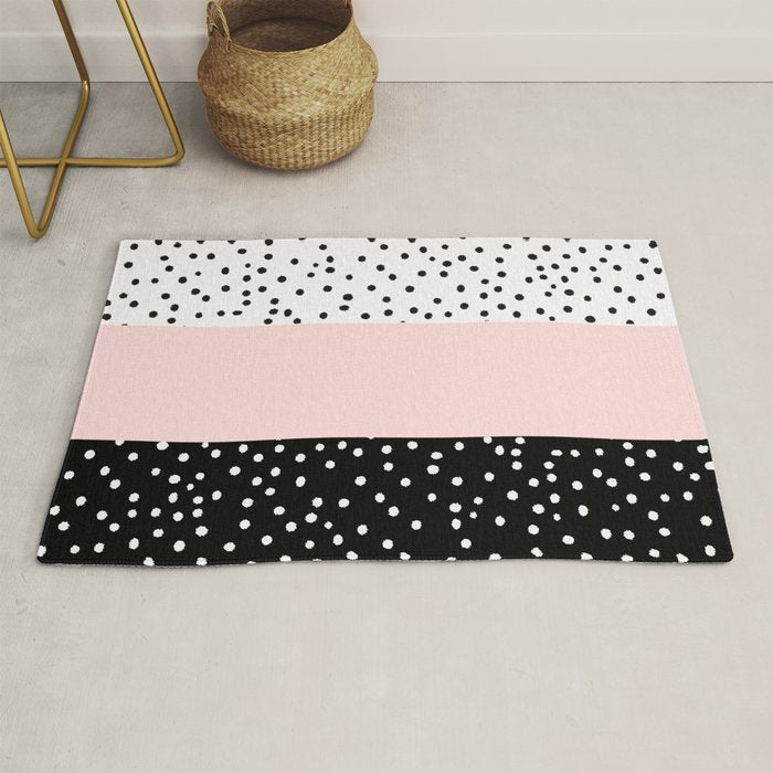 Pink white black watercolor polka dots Rug Gallery Image 1