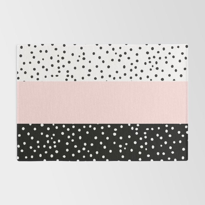 Pink white black watercolor polka dots Rug Gallery Image 2