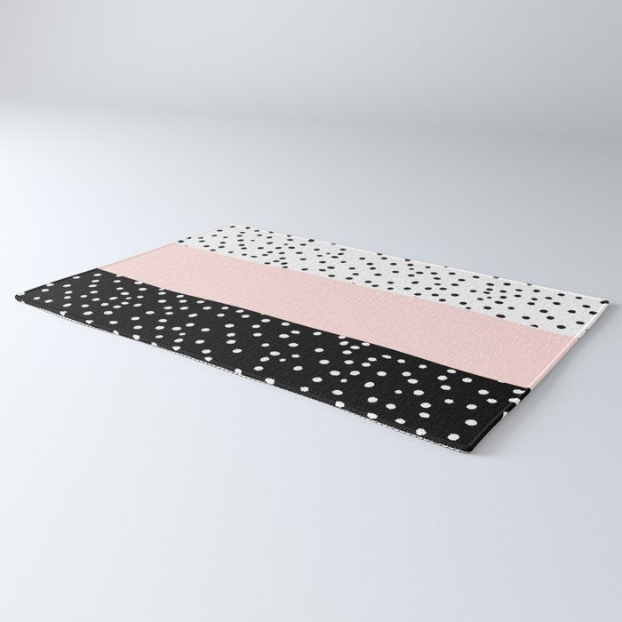 Pink white black watercolor polka dots Rug Gallery Image 3