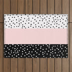Pink white black watercolor polka dots Outdoor Rug Gallery Image 1