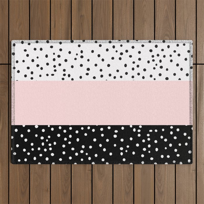Pink white black watercolor polka dots Outdoor Rug Gallery Image 1