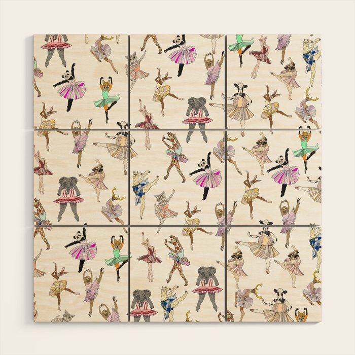 Animal Square Dance Hipster Ballerinas Wood Wall Art Gallery Image 1