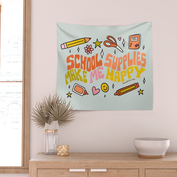 School Supplies Make Me Happy Wall Tapestry Gallery Image 2