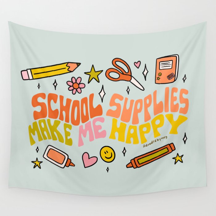 School Supplies Make Me Happy Wall Tapestry Gallery Image 4