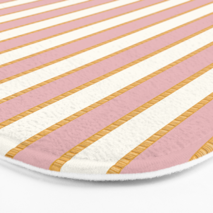 Pastel Pink And Gold Braid Cabana Stripes On Off-White Cream Vintage Aesthetic Bath Mat Gallery Image 3