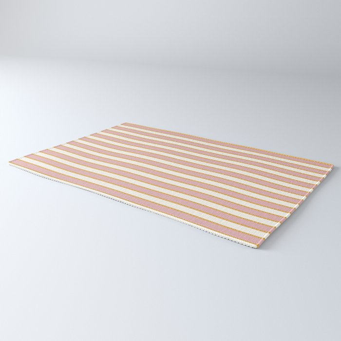 Pastel Pink And Gold Braid Cabana Stripes On Off-White Cream Vintage Aesthetic Rug Gallery Image 3
