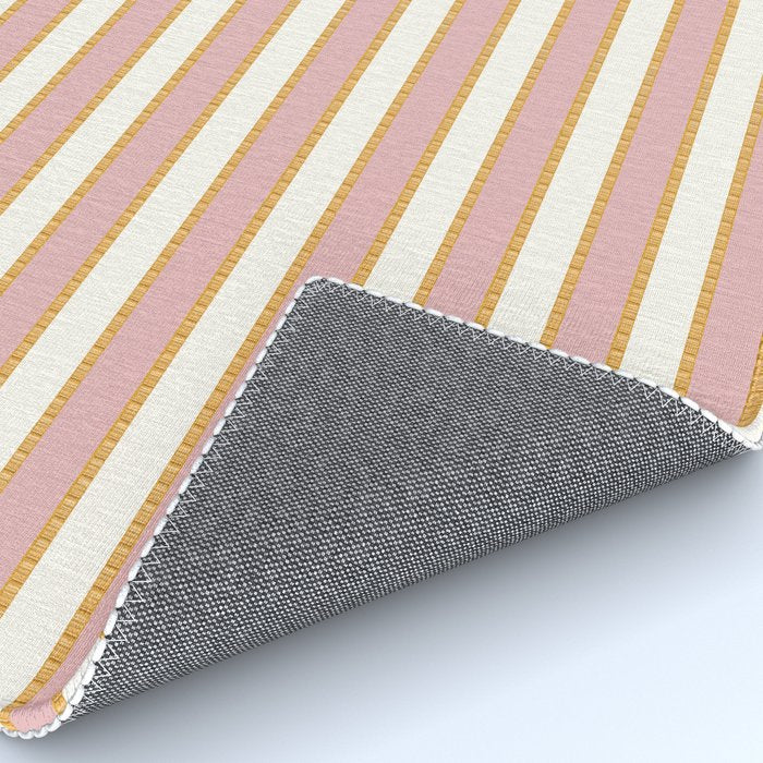 Pastel Pink And Gold Braid Cabana Stripes On Off-White Cream Vintage Aesthetic Rug Gallery Image 4