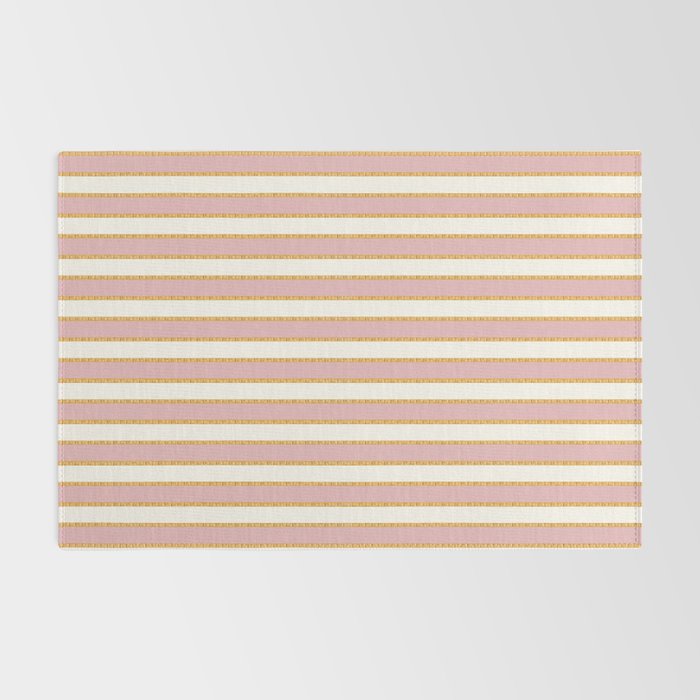 Pastel Pink And Gold Braid Cabana Stripes On Off-White Cream Vintage Aesthetic Rug Gallery Image 2
