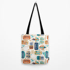 Vintage canned sardines // white background peacock teal and gold drop orange cans  Tote Bag Gallery Image 2