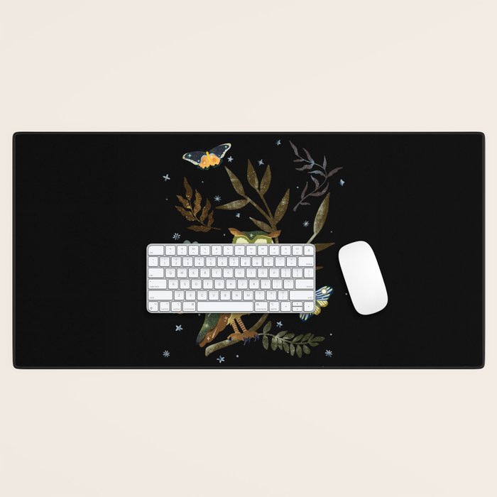 Moonlit Owl and Fluttering Moths Desk Mat Gallery Image 1