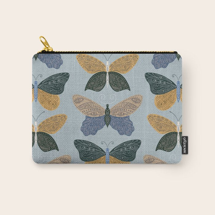 Tattooed Butterflies - Blue & Yellow Carry All Pouch Gallery Image 1