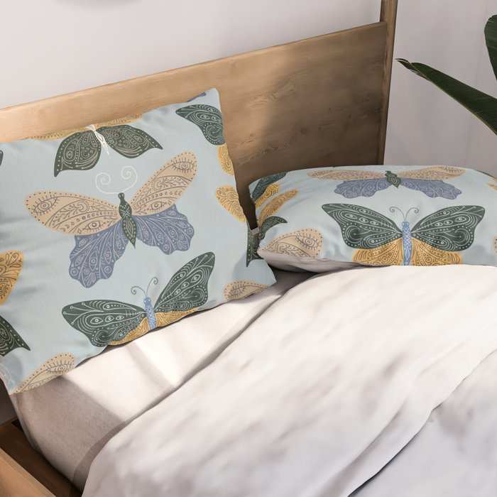 Tattooed Butterflies - Blue & Yellow Pillow Sham Gallery Image 2
