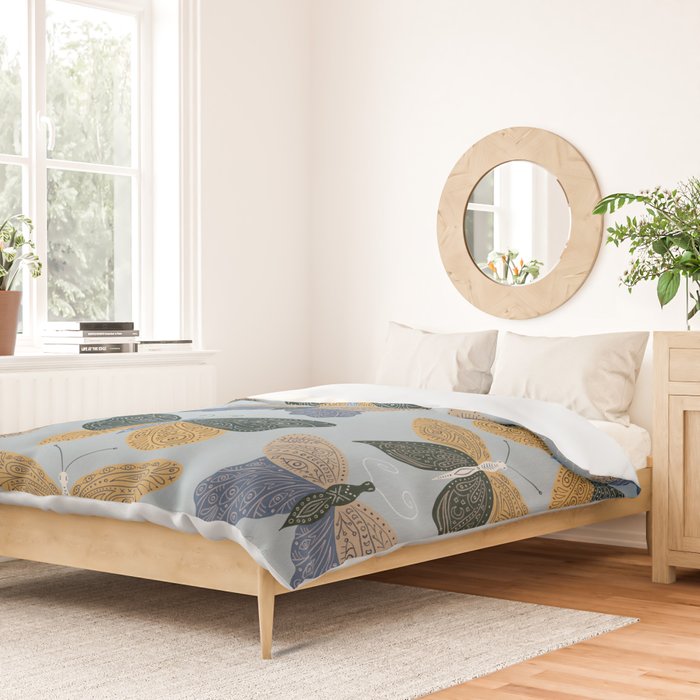 Tattooed Butterflies - Blue & Yellow Duvet Cover Gallery Image 2
