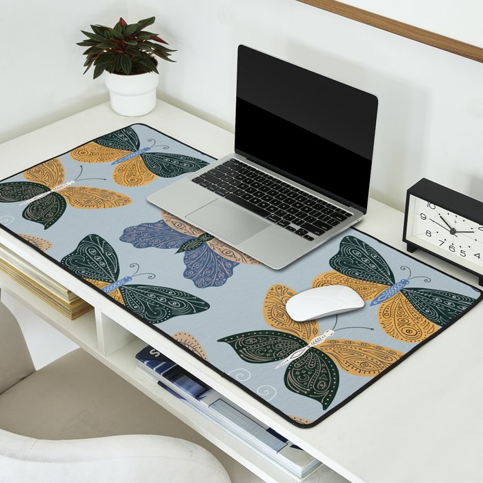 Tattooed Butterflies - Blue & Yellow Desk Mat Gallery Image 2