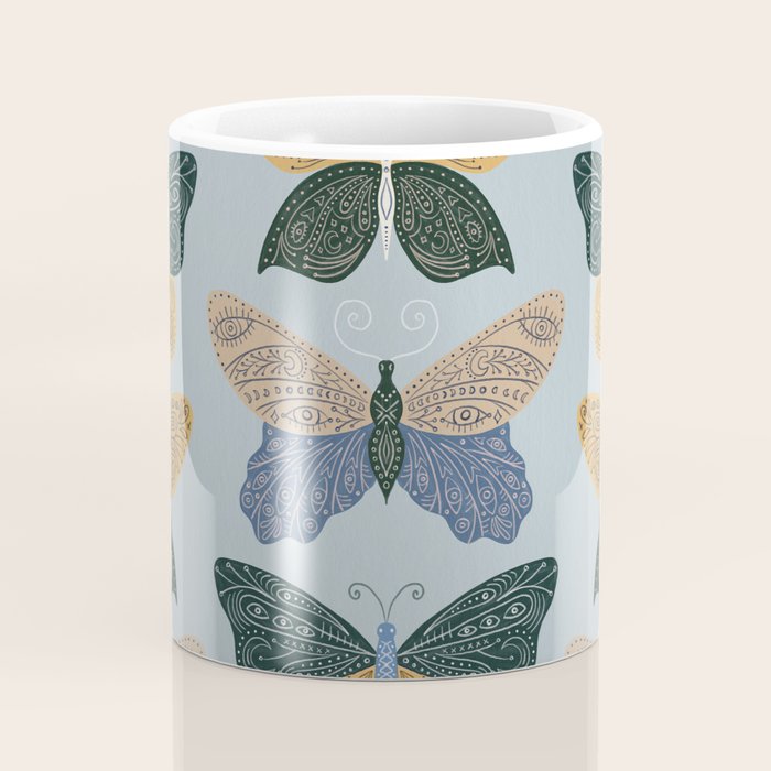 Tattooed Butterflies - Blue & Yellow Coffee Mug Gallery Image 4