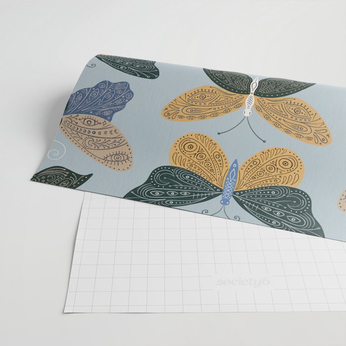 Tattooed Butterflies - Blue & Yellow Wrapping Paper Gallery Image 2