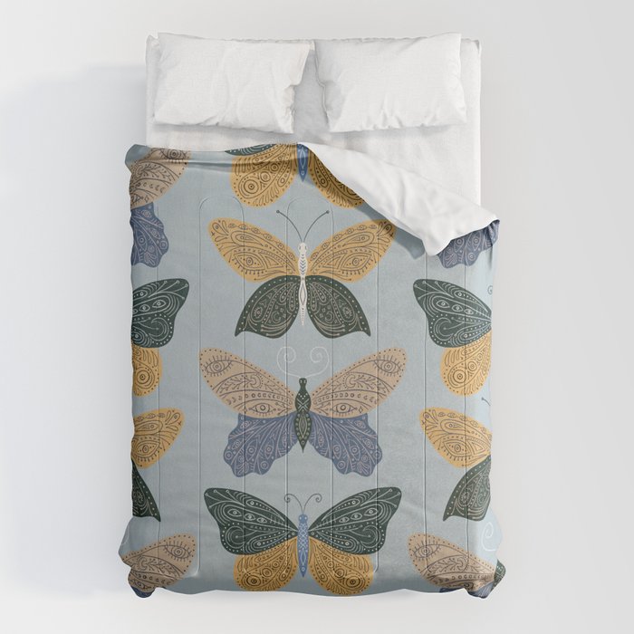 Tattooed Butterflies - Blue & Yellow Comforter Gallery Image 6