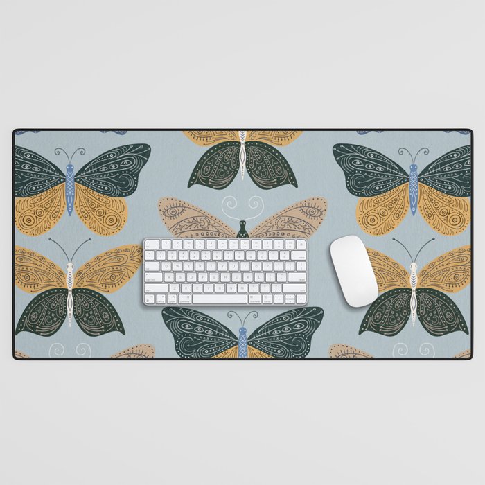 Tattooed Butterflies - Blue & Yellow Desk Mat Gallery Image 1