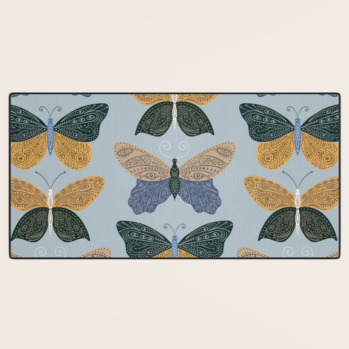 Tattooed Butterflies - Blue & Yellow Desk Mat Gallery Image 3