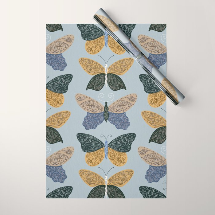 Tattooed Butterflies - Blue & Yellow Wrapping Paper Gallery Image 1