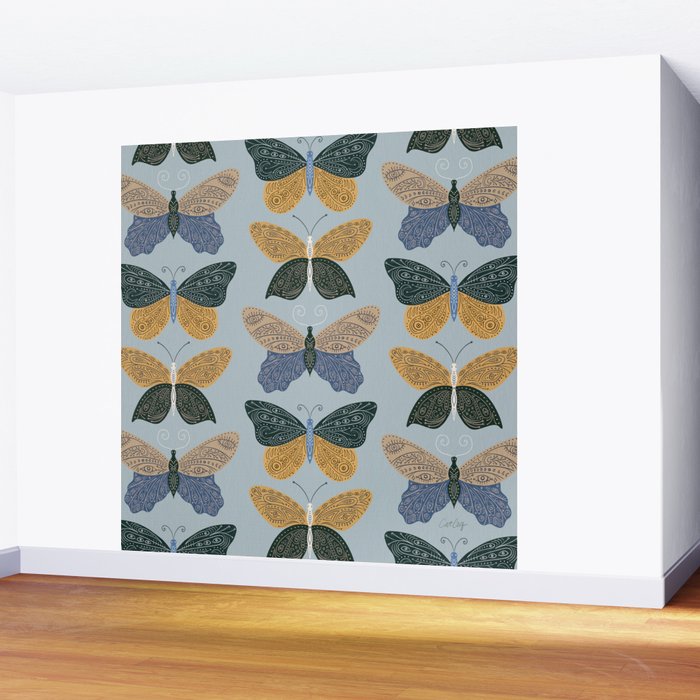 Tattooed Butterflies - Blue & Yellow Wall Mural Gallery Image 2