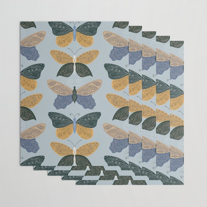 Tattooed Butterflies - Blue & Yellow Wrapping Paper Gallery Image 3