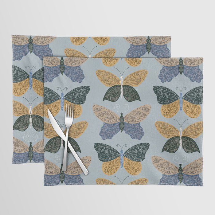 Tattooed Butterflies - Blue & Yellow Placemat Gallery Image 1