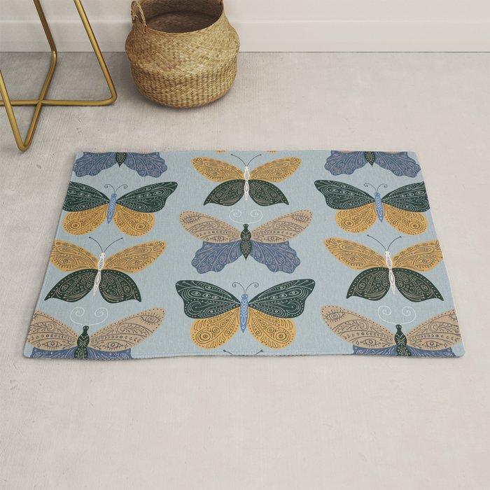 Tattooed Butterflies - Blue & Yellow Rug Gallery Image 1