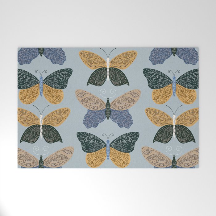 Tattooed Butterflies - Blue & Yellow Welcome Mat Gallery Image 1