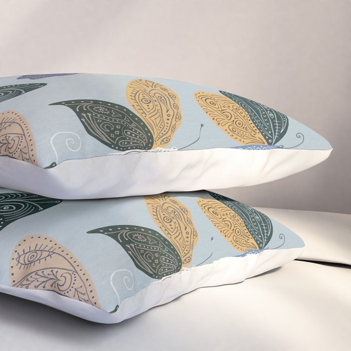 Tattooed Butterflies - Blue & Yellow Pillow Sham Gallery Image 3