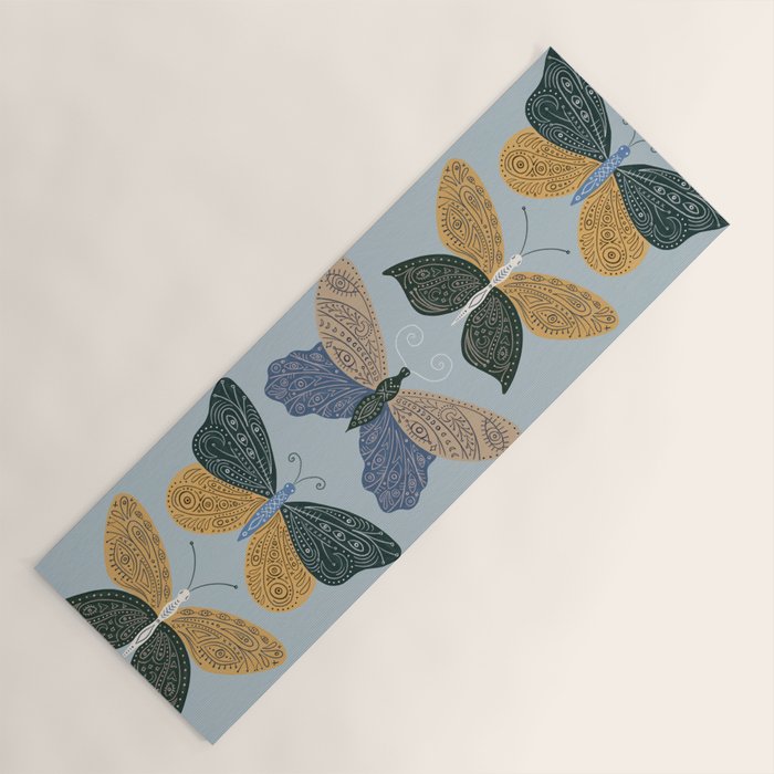 Tattooed Butterflies - Blue & Yellow Yoga Mat Gallery Image 1