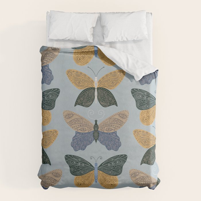 Tattooed Butterflies - Blue & Yellow Duvet Cover Gallery Image 1