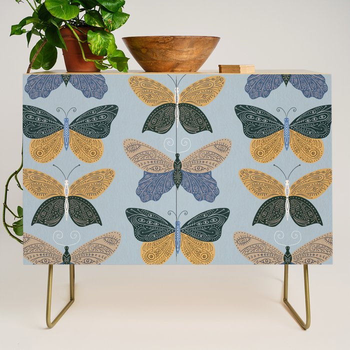 Tattooed Butterflies - Blue & Yellow Credenza Gallery Image 1