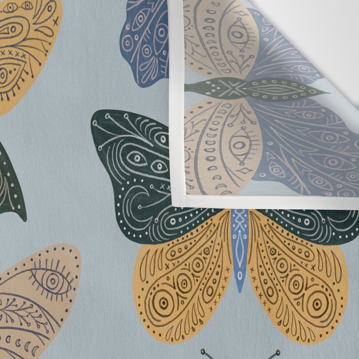 Tattooed Butterflies - Blue & Yellow Wall Tapestry Gallery Image 3