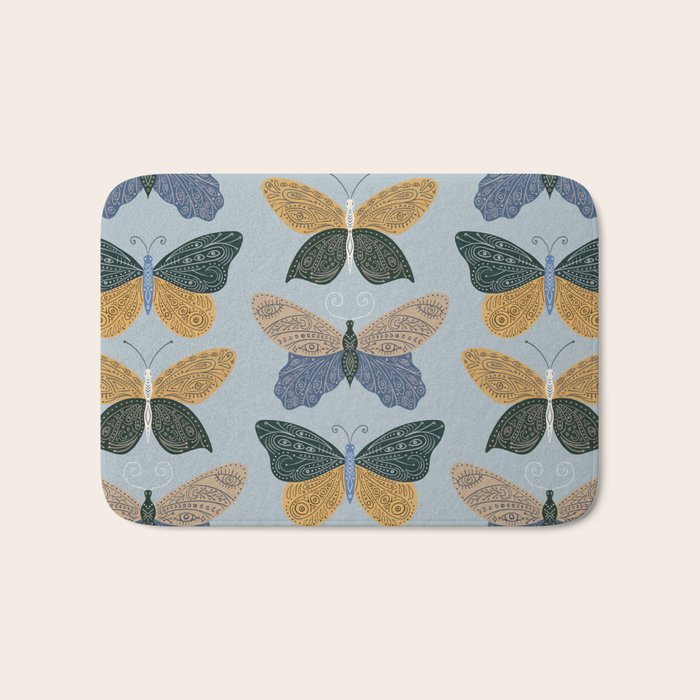 Tattooed Butterflies - Blue & Yellow Bath Mat Gallery Image 1