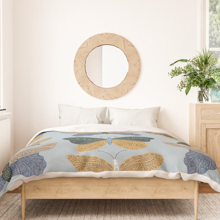 Tattooed Butterflies - Blue & Yellow Duvet Cover Gallery Image 3